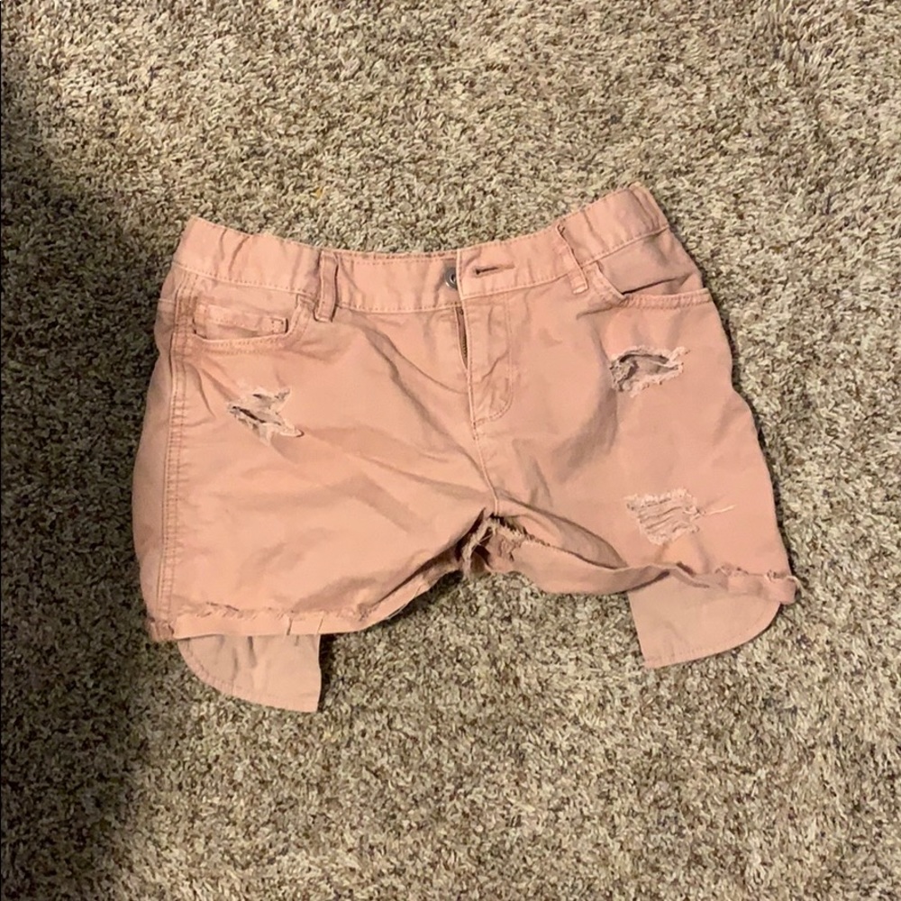 denim maroon pink colored shorts